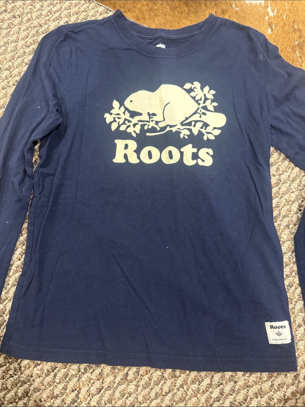 Roots Kids Navy Long Sleeve Tee with Cream Beaver Logo